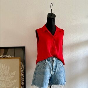 Banana Republic Red Sleeveless Collared Blouse